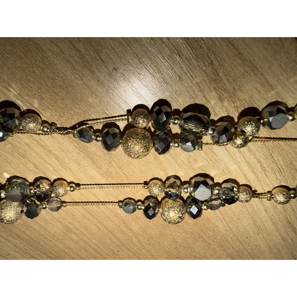 Gold Tone Multi Strand Long Beaded Necklace Smoky Quartz Style Layering